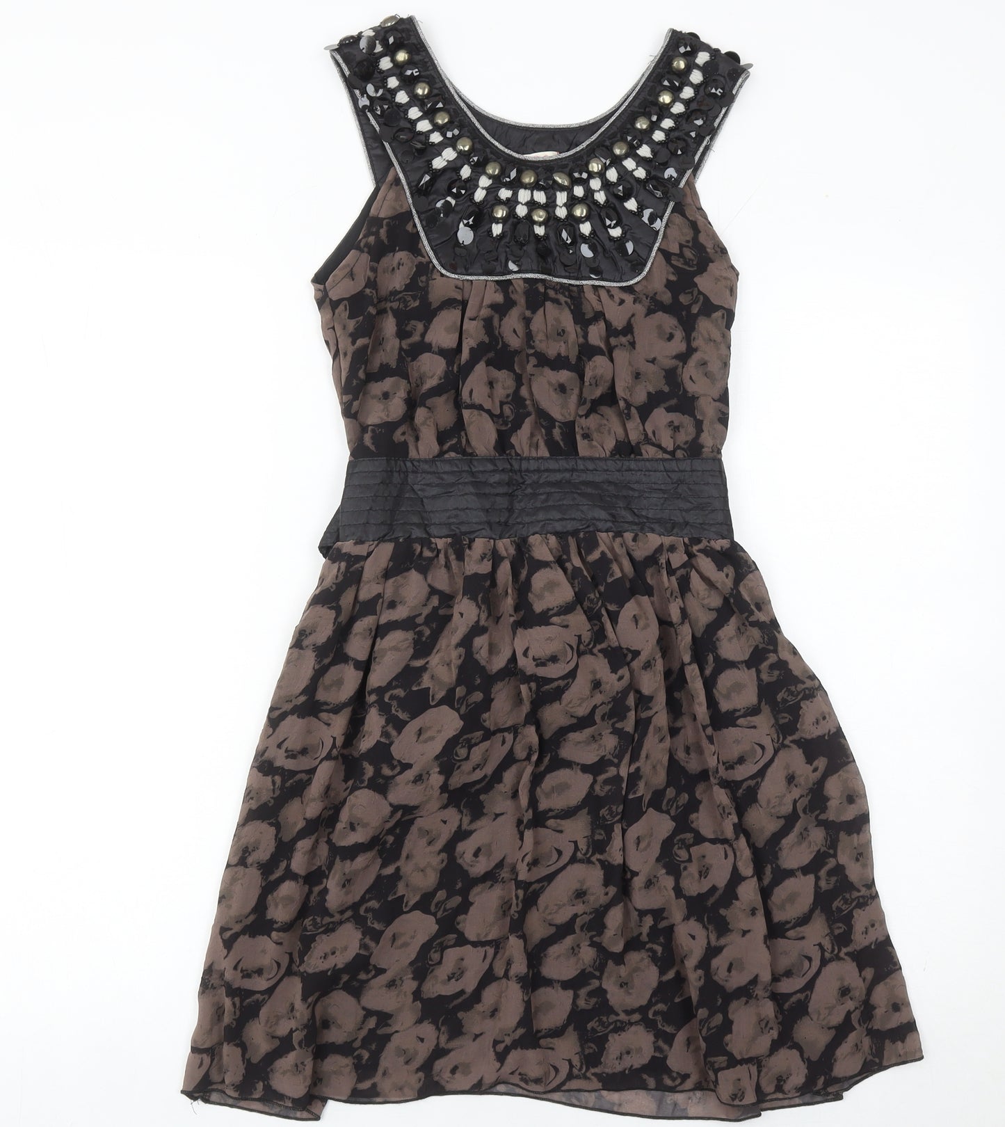 Miso Women’s Brown Black Beaded A-Line Knee Length Dress Size 8