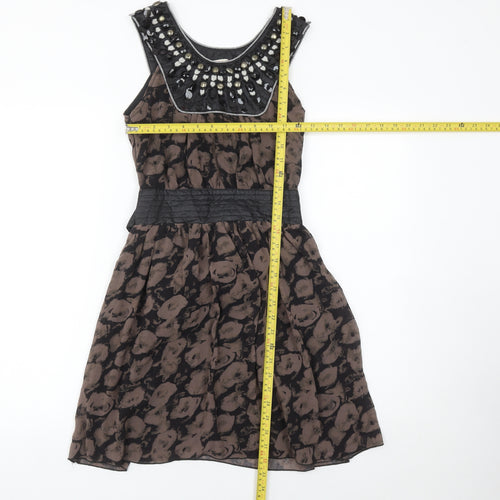 Miso Women’s Brown Black Beaded A-Line Knee Length Dress Size 8