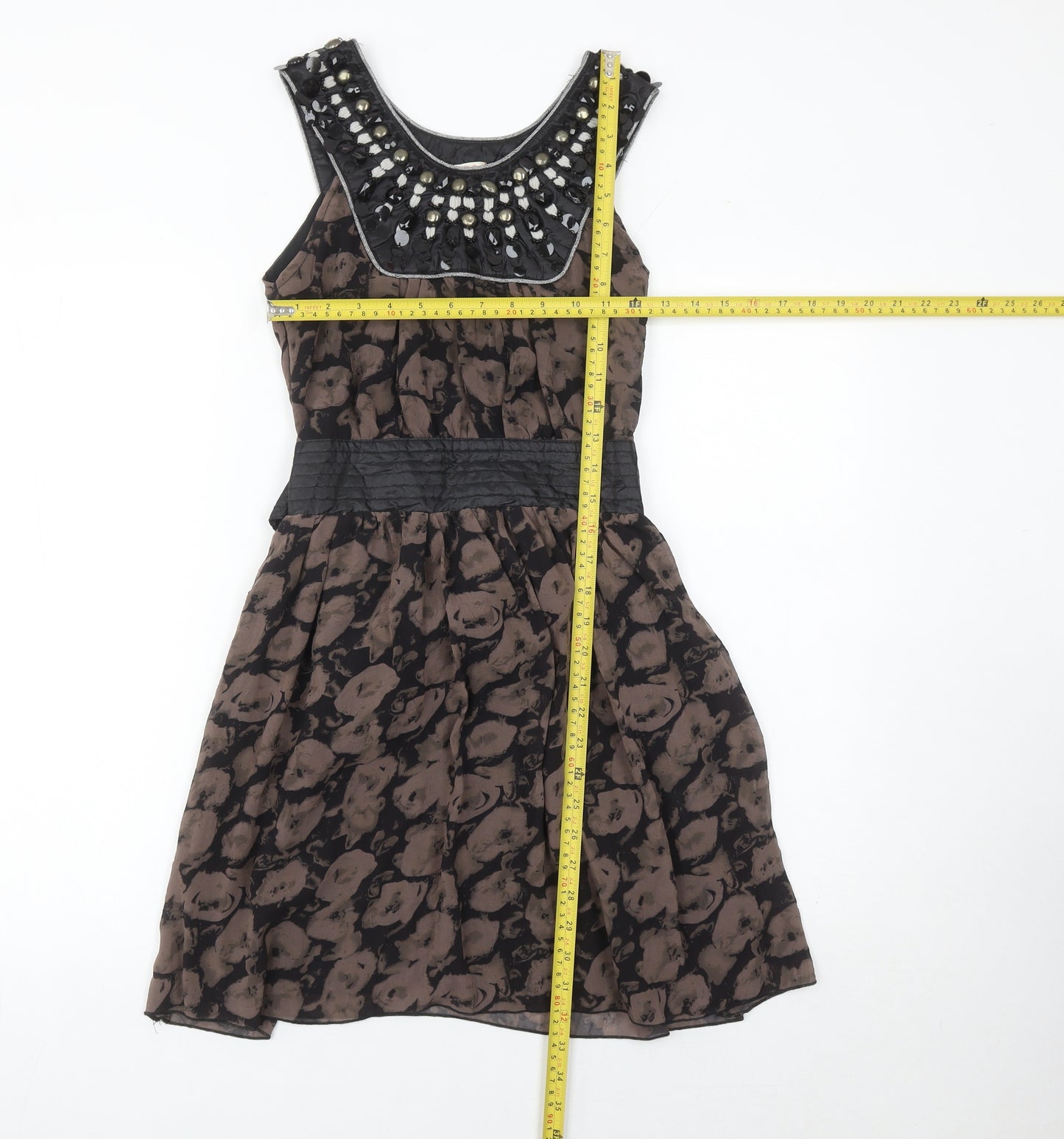 Miso Women’s Brown Black Beaded A-Line Knee Length Dress Size 8