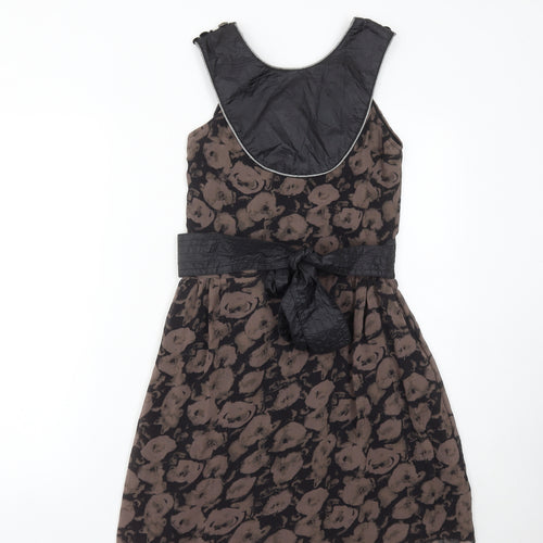 Miso Women’s Brown Black Beaded A-Line Knee Length Dress Size 8