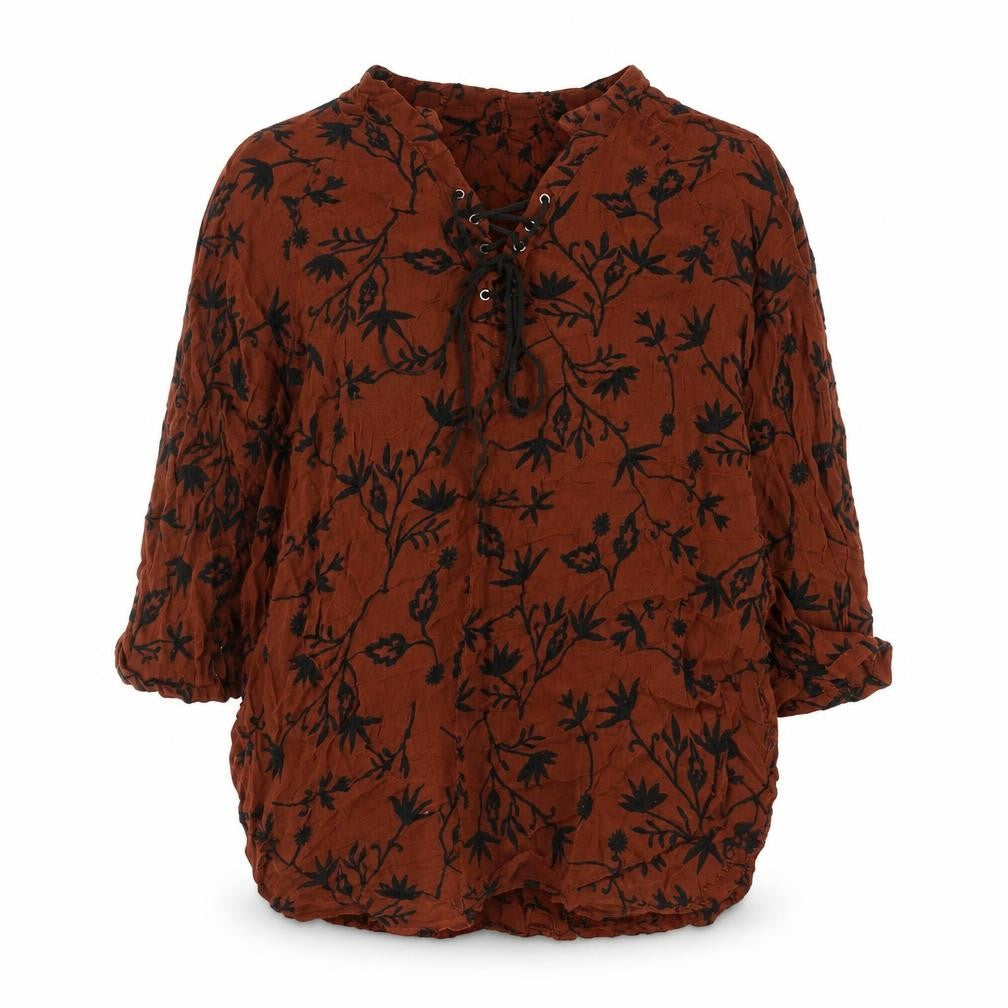 Wrap Womens Brown Floral Tunic Blouse Size 12 Viscose Lace Up