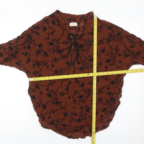 Wrap Womens Brown Floral Tunic Blouse Size 12 Viscose Lace Up