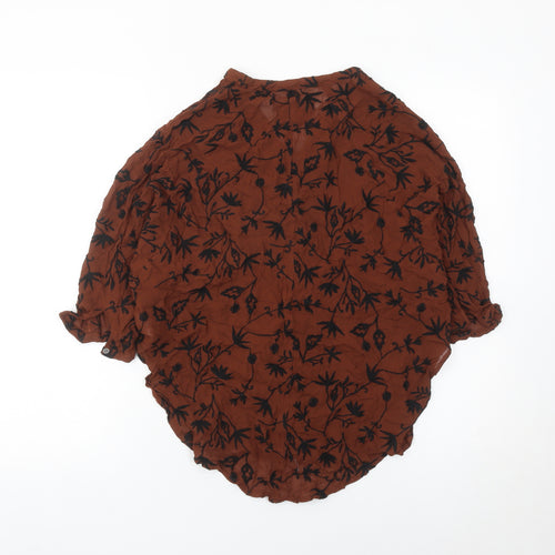 Wrap Womens Brown Floral Tunic Blouse Size 12 Viscose Lace Up