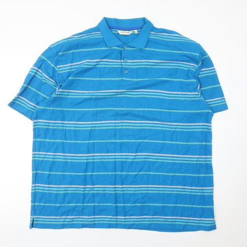 James Pringle Men’s Blue Striped Polo Shirt 2XL Cotton Golf Casual