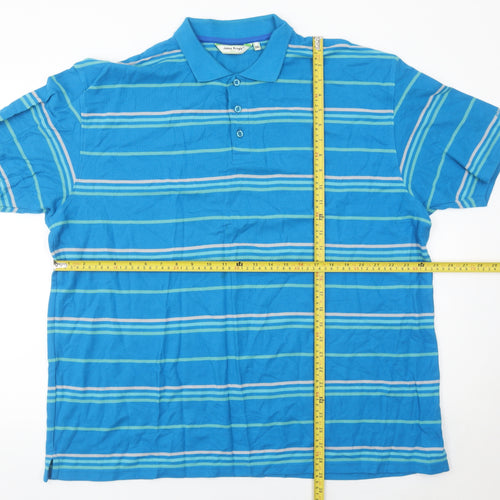James Pringle Men’s Blue Striped Polo Shirt 2XL Cotton Golf Casual