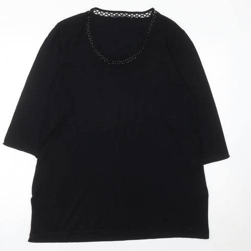 Windsmoor Womens Black Tunic Blouse L Beaded Scoop Neck 3/4 Sleeve