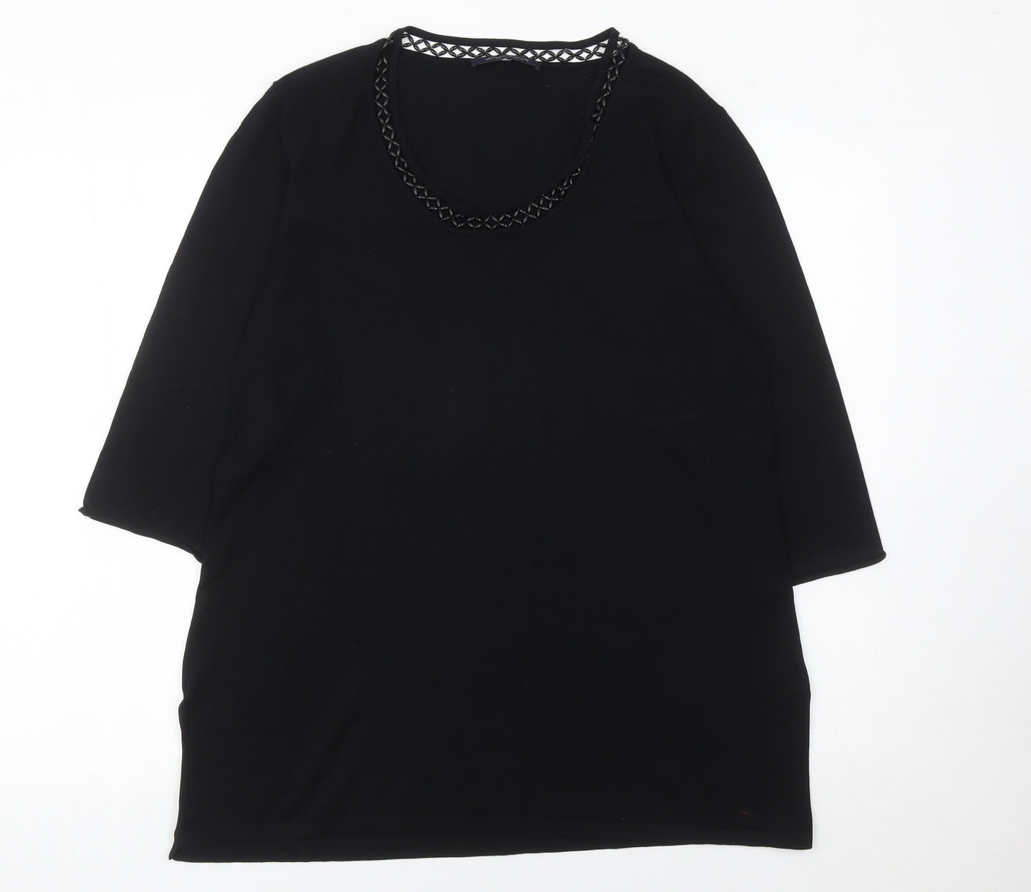 Windsmoor Womens Black Tunic Blouse L Beaded Scoop Neck 3/4 Sleeve