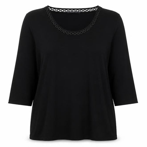 Windsmoor Womens Black Tunic Blouse L Beaded Scoop Neck 3/4 Sleeve