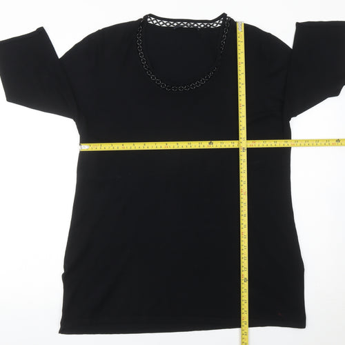 Windsmoor Womens Black Tunic Blouse L Beaded Scoop Neck 3/4 Sleeve