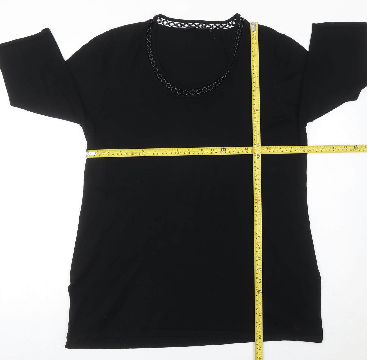 Windsmoor Womens Black Tunic Blouse L Beaded Scoop Neck 3/4 Sleeve