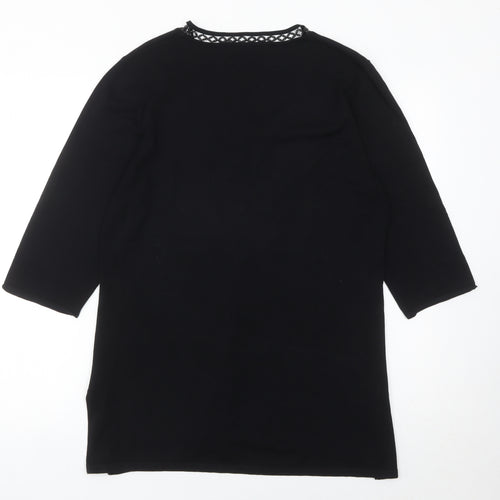 Windsmoor Womens Black Tunic Blouse L Beaded Scoop Neck 3/4 Sleeve
