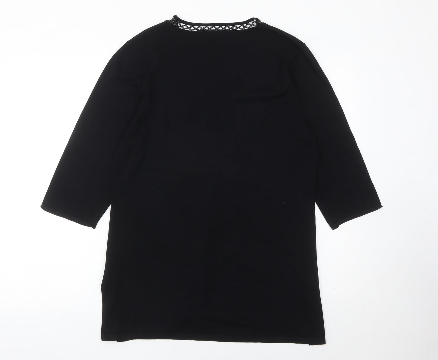Windsmoor Womens Black Tunic Blouse L Beaded Scoop Neck 3/4 Sleeve