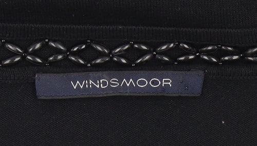 Windsmoor Womens Black Tunic Blouse L Beaded Scoop Neck 3/4 Sleeve