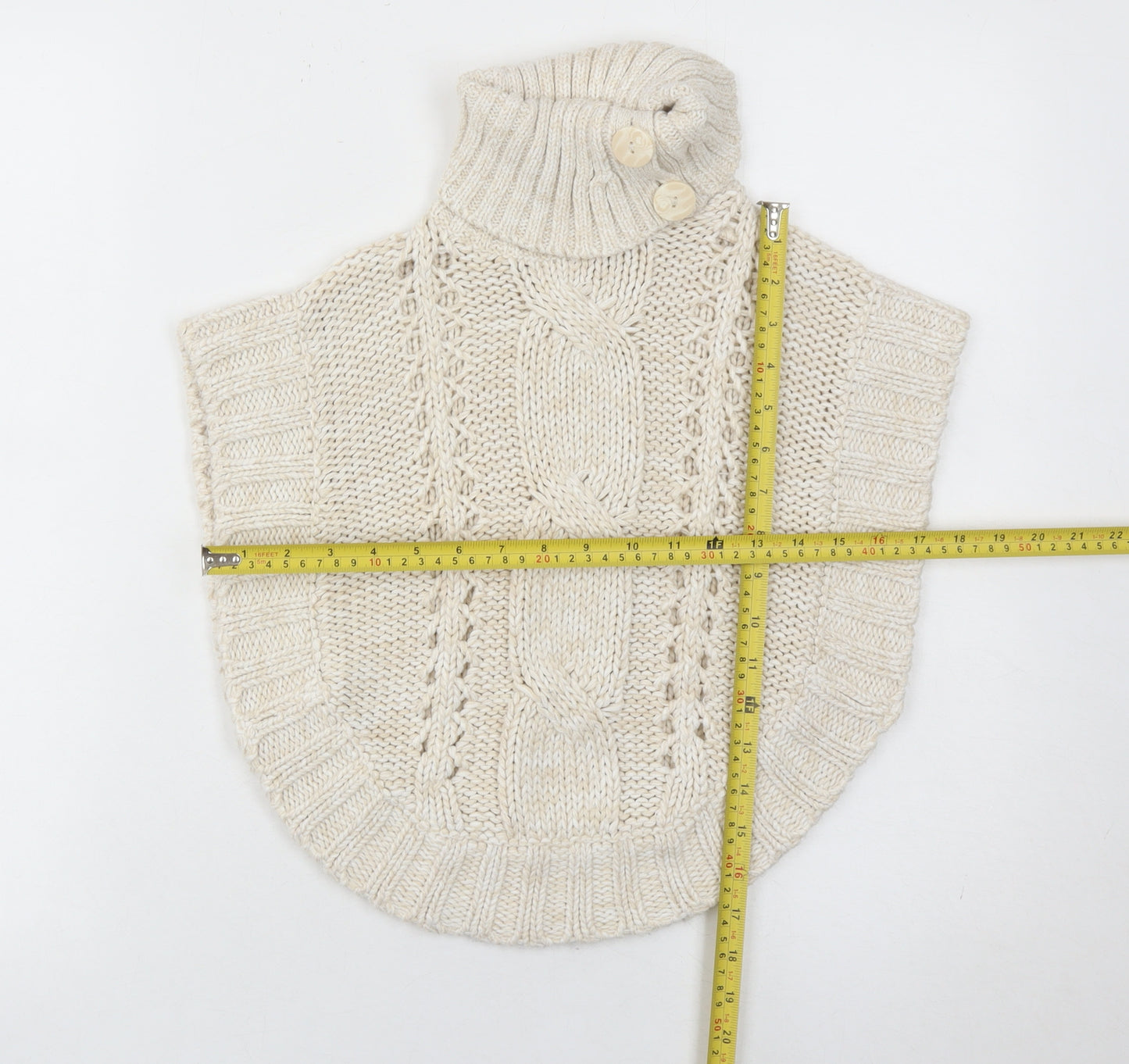 Matalan Girls Ivory Knit Cape Jumper Age 3 Years Roll Neck Button Detail