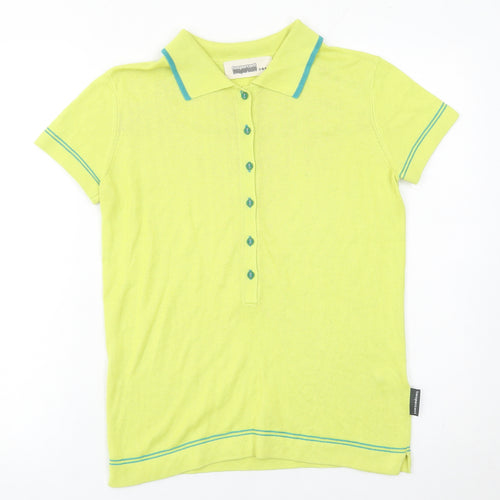 Twopercent Unisex Green Polo Shirt S Short Sleeve Knit Button Cotton Blend