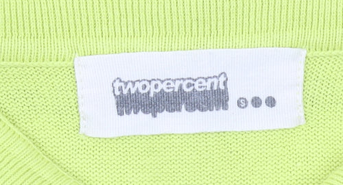Twopercent Unisex Green Polo Shirt S Short Sleeve Knit Button Cotton Blend