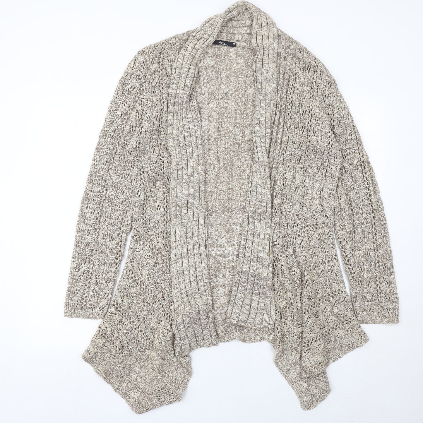 BM Collection Womens Beige Open Knit Cardigan M Regular