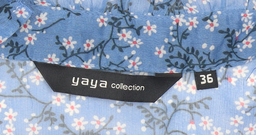 Yaya Women’s Blue Floral Ruffle Tunic Blouse Size 8 Sleeveless