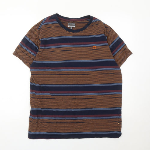 Ebound Denim Men’s XL Brown Striped Cotton Short Sleeve T-Shirt