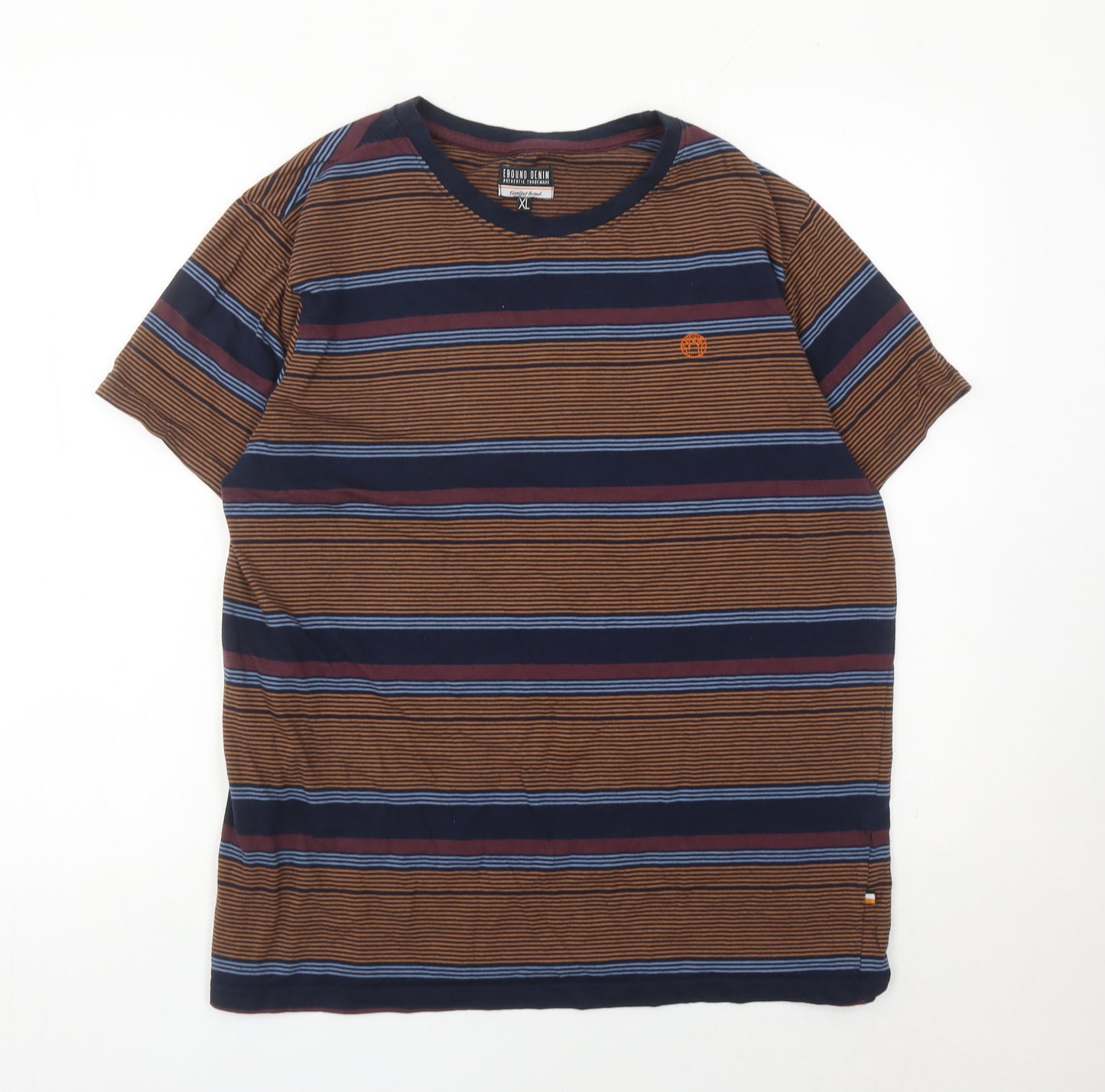 Ebound Denim Men’s XL Brown Striped Cotton Short Sleeve T-Shirt