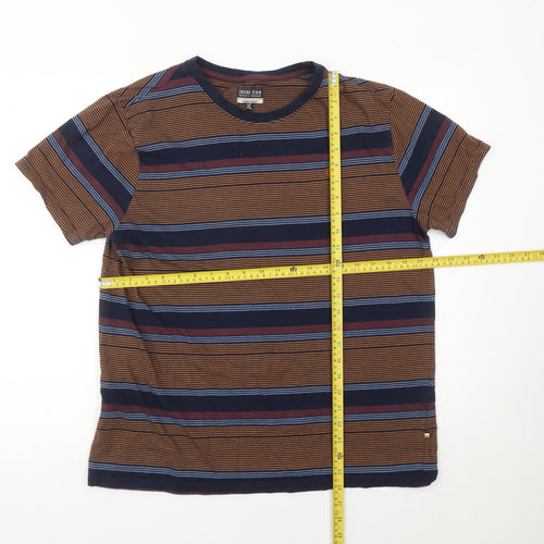 Ebound Denim Men’s XL Brown Striped Cotton Short Sleeve T-Shirt