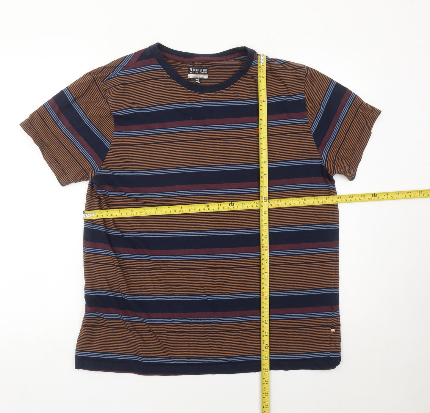 Ebound Denim Men’s XL Brown Striped Cotton Short Sleeve T-Shirt