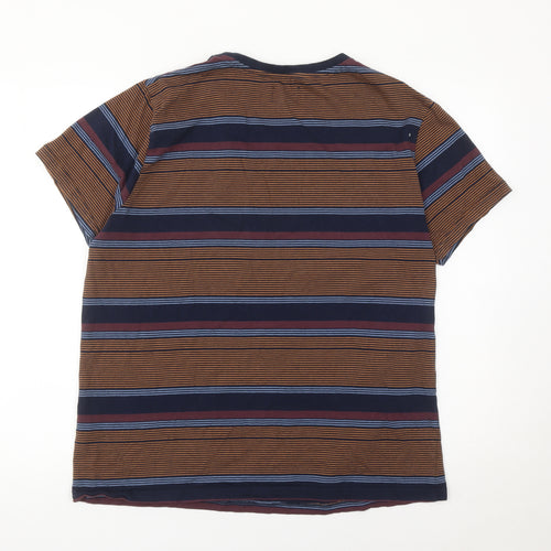 Ebound Denim Men’s XL Brown Striped Cotton Short Sleeve T-Shirt