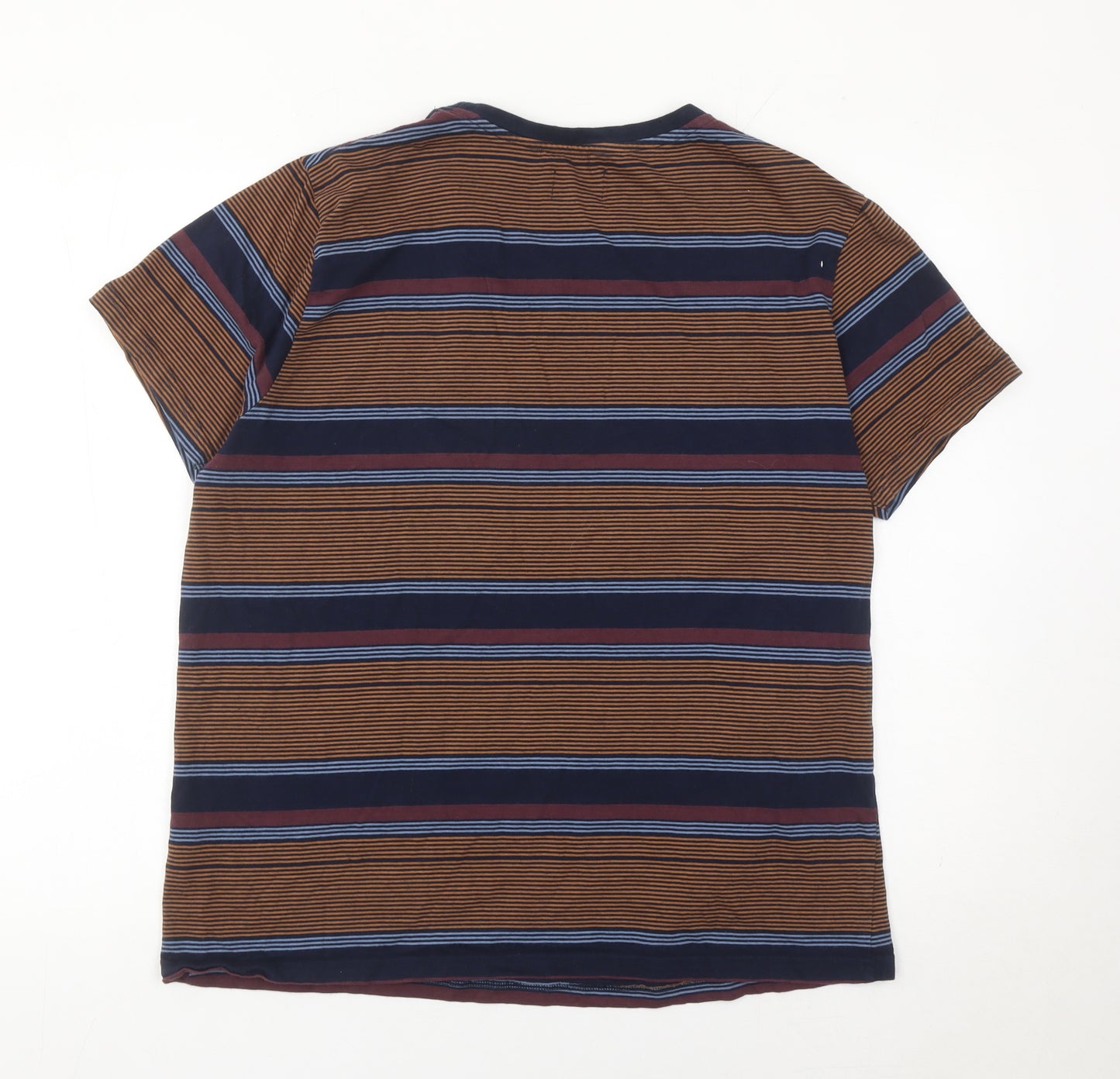 Ebound Denim Men’s XL Brown Striped Cotton Short Sleeve T-Shirt