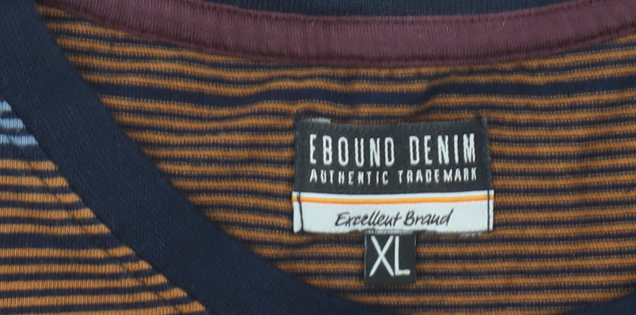 Ebound Denim Men’s XL Brown Striped Cotton Short Sleeve T-Shirt