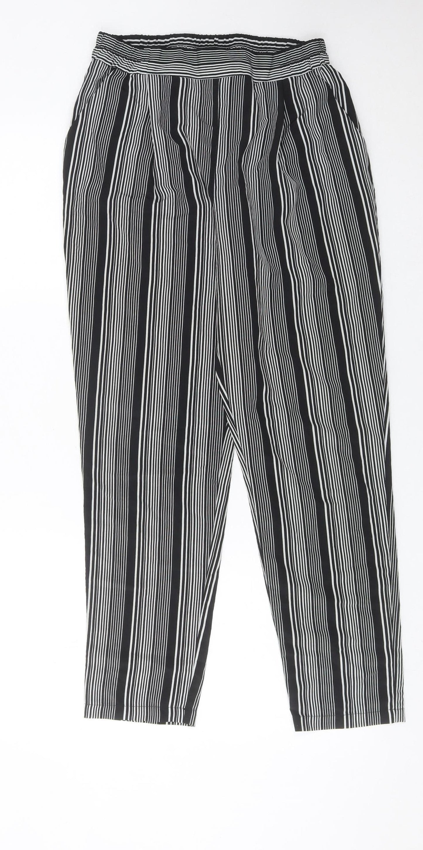 Primark Women’s Black Striped Tapered Trousers Size 8