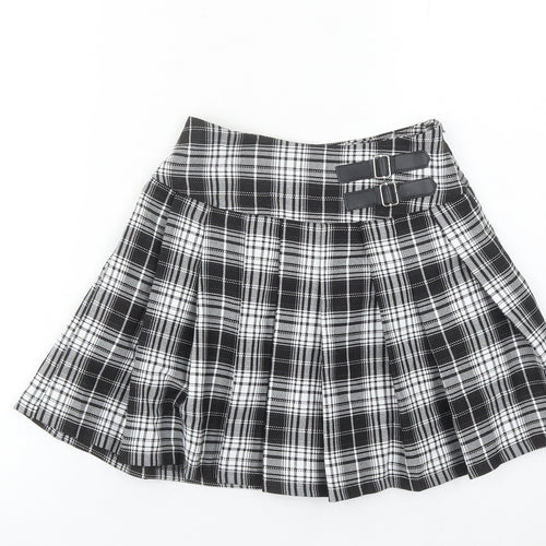 Primark Girls Black Plaid Pleated Skirt 8-9 Years School Short Buckle