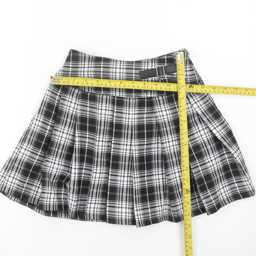 Primark Girls Black Plaid Pleated Skirt 8-9 Years School Short Buckle