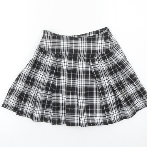 Primark Girls Black Plaid Pleated Skirt 8-9 Years School Short Buckle