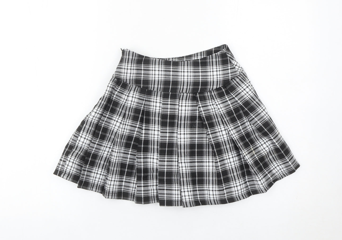 Primark Girls Black Plaid Pleated Skirt 8-9 Years School Short Buckle