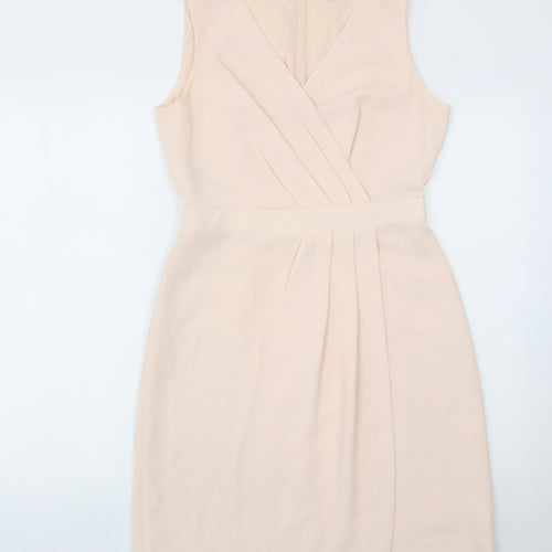 Club Monaco Women's Beige Size 8 Sheath Knee Length V-Neck Dress