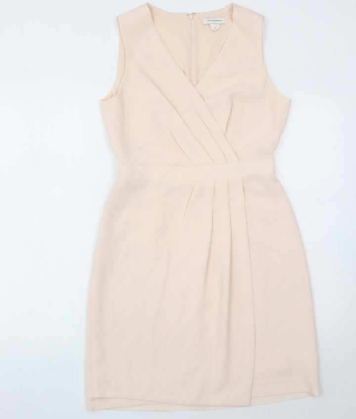 Club Monaco Women's Beige Size 8 Sheath Knee Length V-Neck Dress
