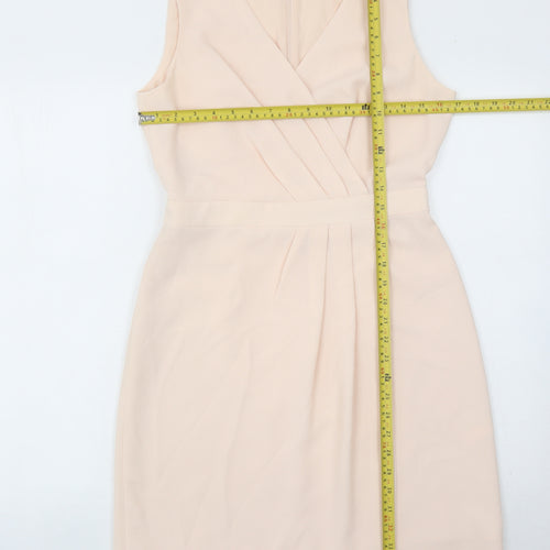 Club Monaco Women's Beige Size 8 Sheath Knee Length V-Neck Dress