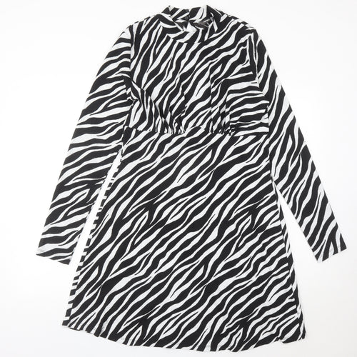 Pep&Co Women’s Black White Zebra Print A-Line Dress L 16-18