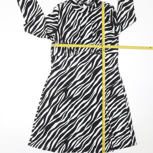 Pep&Co Women’s Black White Zebra Print A-Line Dress L 16-18