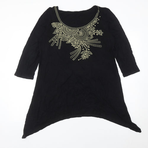 M&Co Womens Black Beaded Tunic Blouse Size 20 Scoop Neck 3/4 Sleeve