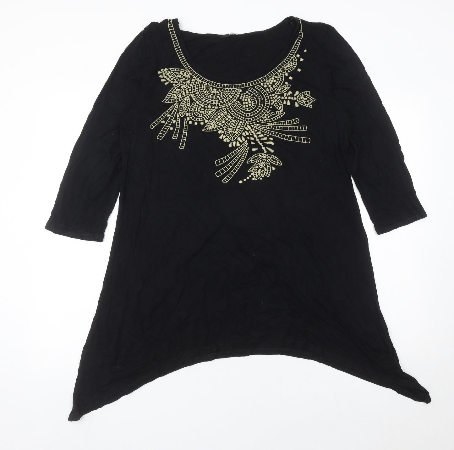 M&Co Womens Black Beaded Tunic Blouse Size 20 Scoop Neck 3/4 Sleeve