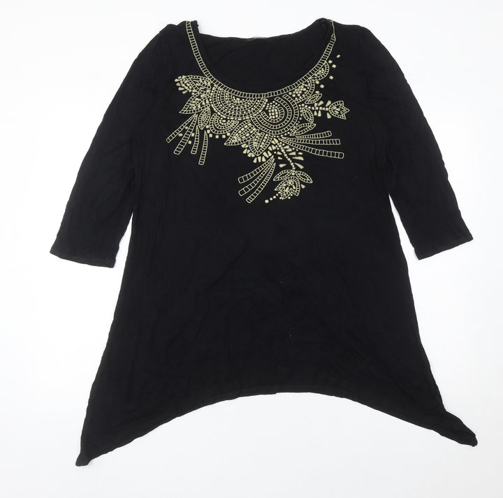 M&Co Womens Black Beaded Tunic Blouse Size 20 Scoop Neck 3/4 Sleeve