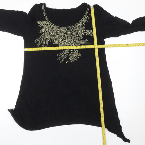 M&Co Womens Black Beaded Tunic Blouse Size 20 Scoop Neck 3/4 Sleeve