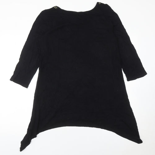 M&Co Womens Black Beaded Tunic Blouse Size 20 Scoop Neck 3/4 Sleeve