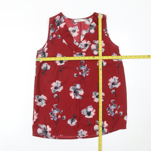 ChaCha Women’s Red Floral Sleeveless V-Neck Tunic Blouse Size S
