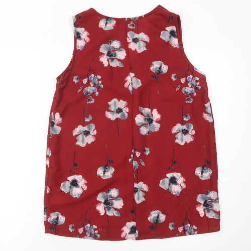 ChaCha Women’s Red Floral Sleeveless V-Neck Tunic Blouse Size S