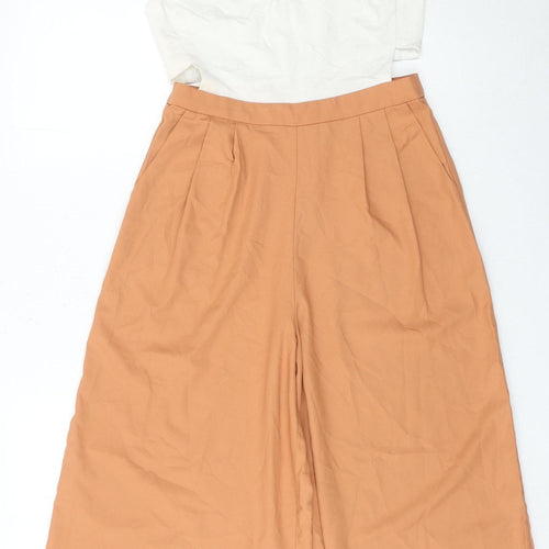 Coffee Bean Women’s Ivory Brown Wide-Leg Sleeveless Jumpsuit Size S