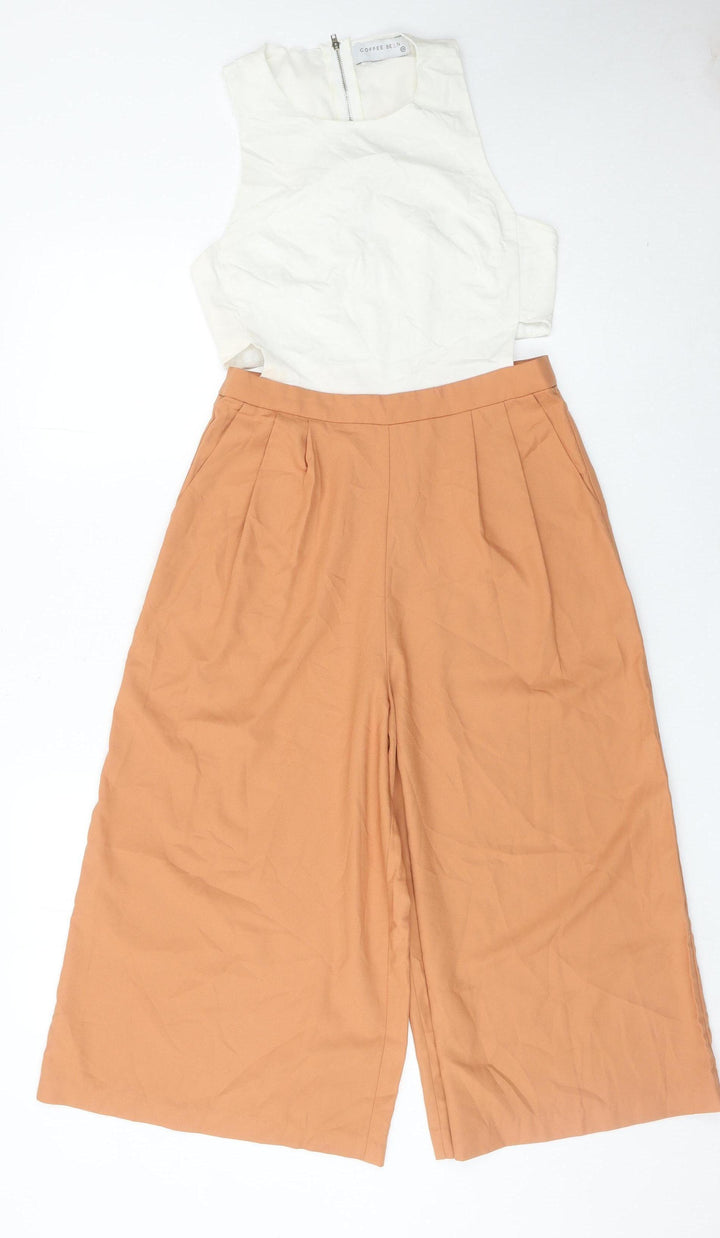 Coffee Bean Women’s Ivory Brown Wide-Leg Sleeveless Jumpsuit Size S