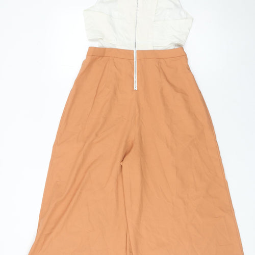 Coffee Bean Women’s Ivory Brown Wide-Leg Sleeveless Jumpsuit Size S
