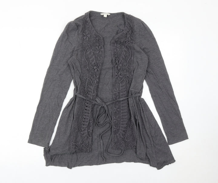 Monsoon Womens Grey Crochet Open Cardigan S Long Sleeve Belted